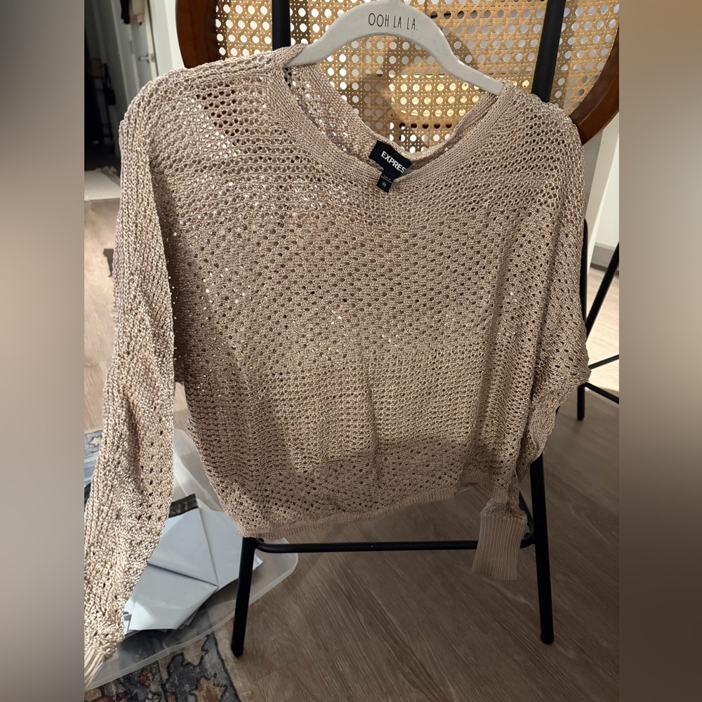 Express Open-Knit Pullover Sweater — Beige